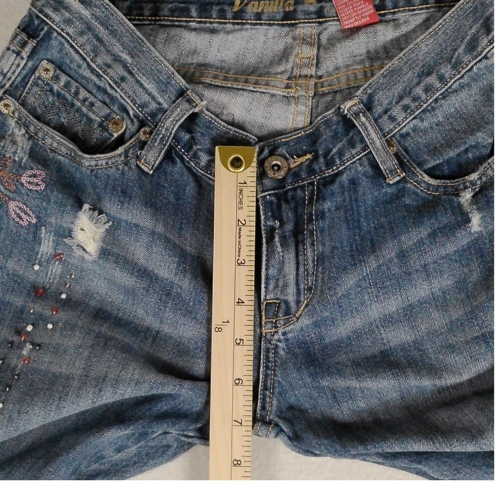 Vanilla Star Jeans Women's Size 7 Embellished Flare Jeans Distressed Denim - Picture 7 of 10